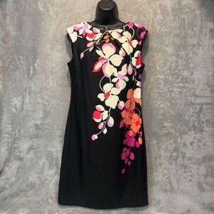 London Times Womens Size 10 Black Floral Sleeveless Sheath Dress Size Multicolor